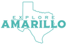 Outline of Texas with 'Explore Amarillo' text in teal on a white background